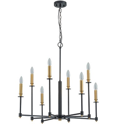 LLHZSY 8-Light Classic Candle Chandelier Kitchen island Hanging Pendant for dining room - 31.5 in. W x 28.3 in. H - Black and Gold