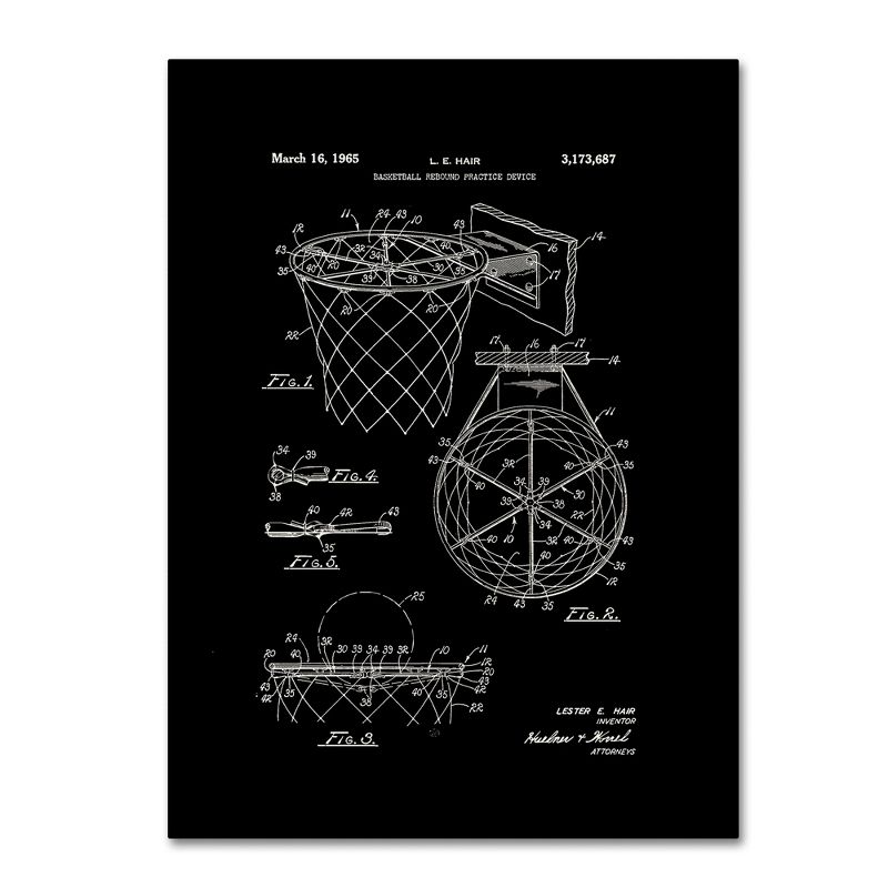 Trademark Fine Art -Claire Doherty 'Basketball Hoop Patent 1965 Black' Canvas Art, 2 of 4