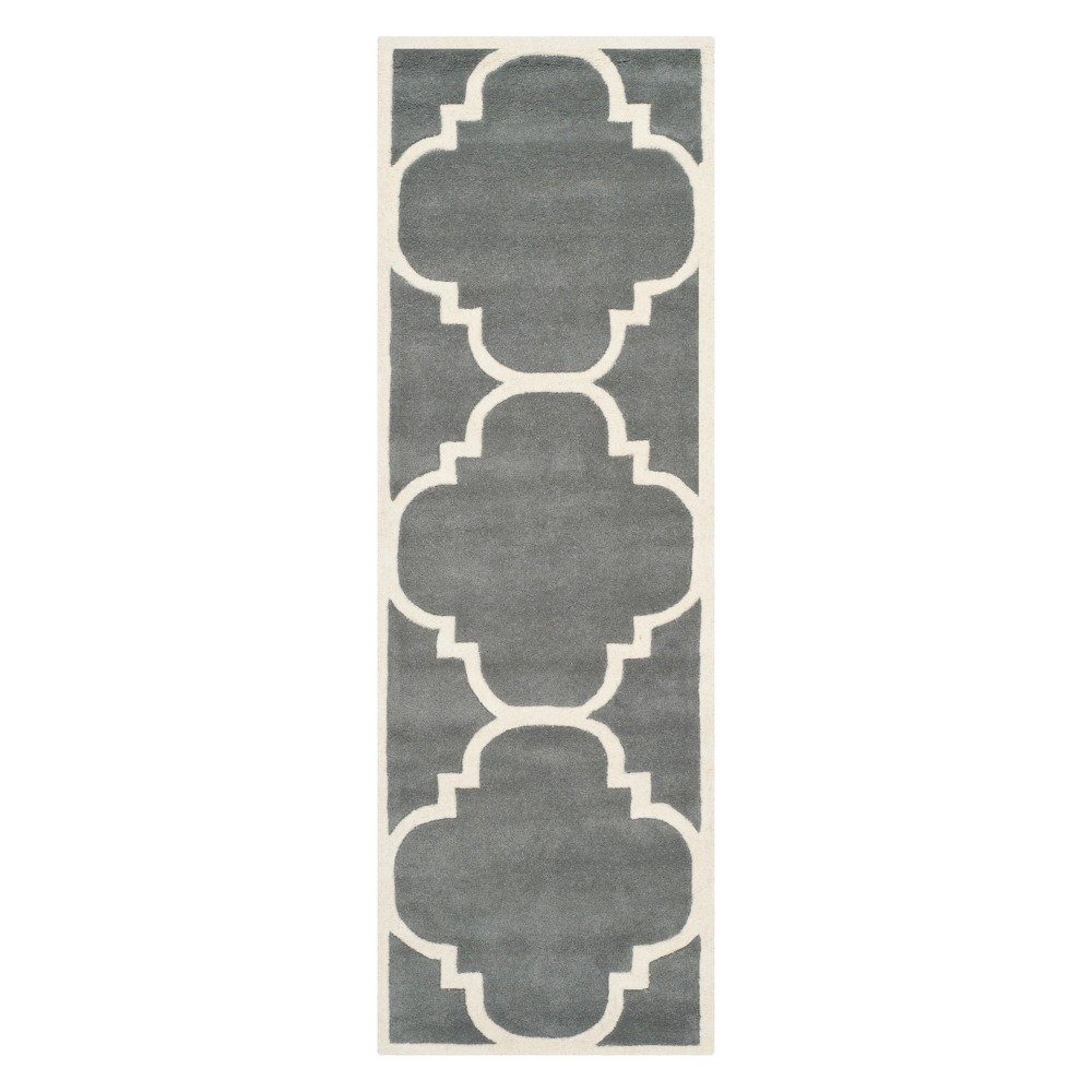 2'3inx11' Runner Penny Quatrefoil Design Tufted Accent Rug Dark Gray/Ivory - Safavieh