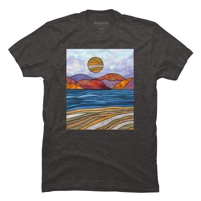 Men's Design By Humans Beach Landscape Stain Glass By Maryedenoa T-Shirt