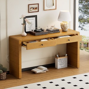NicBex Rustic Curved Console Table with Storage Drawers,Entryway Table with Groove Craftsmanship,Foyer Tables for Entryway,Living Room - 1 of 4
