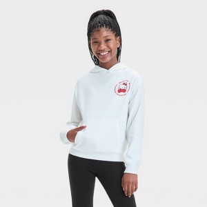 Girls' Hello Kitty Oversized Fleece Hoodie Sweatshirt - White - 1 of 4