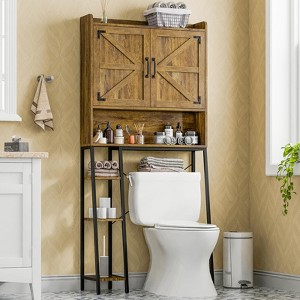 Over The Toilet Storage Cabinet with Barn Doors & Toilet Paper Holder Stand, Space-Saving Toilet Rack - 1 of 4