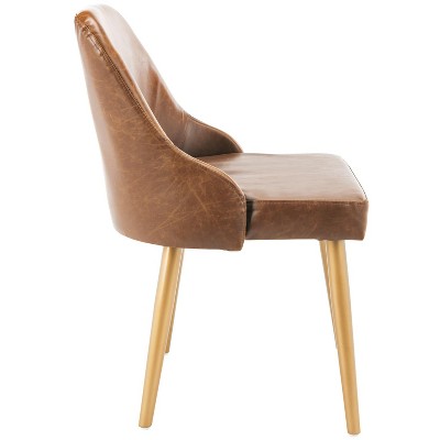 Lulu Transitional Parsons Side Chair in Brown Faux Leather with Gold Legs