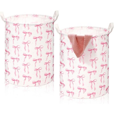 2 Pcs Coquette Bow Laundry Basket Coquette Storage Basket for Girls Nursery Hamper