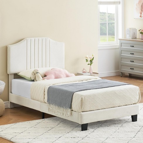 Twin Bed Frame Upholstered Platform with Headboard, Velvet Fabric Wrap, Non-Slip and Noise-Free,No Box Spring Needed - image 1 of 4