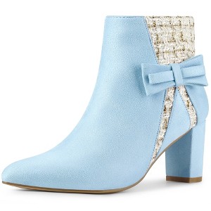 Allegra K Women's Plaid Pointed Toe Block Heels Ankle Boots - 1 of 4