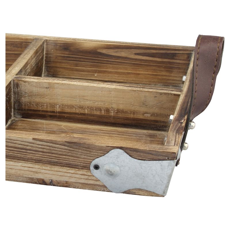 14.5&#34; x 11&#34; Rustic Divided Wood Tray with Leather Handles Brown - Stonebriar Collection, 4 of 6