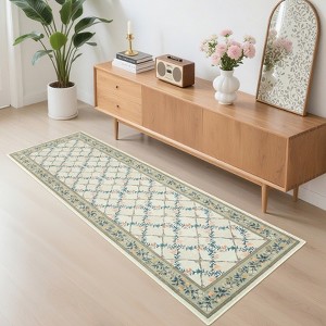 Boho Floral Area Rugs: Washable, Non-Slip, Ultra-Thin Stain-Resistant for Living Room/Bedroom/etc - 1 of 4