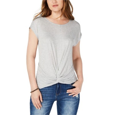 I.N.C International Concepts Womens Twist Front Basic T-Shirt, Grey, X-Small