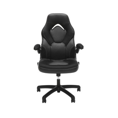 Black Mesh and Bonded Leather Reclining Gaming Chair with Armrests