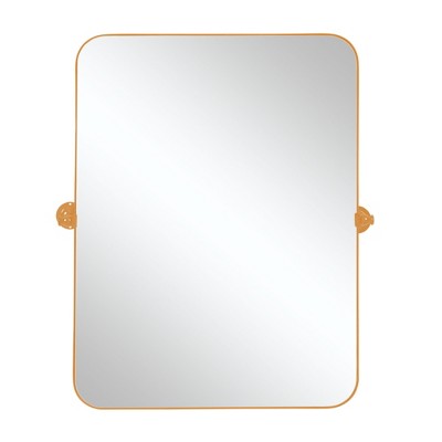 Lirago 36" x 24" Ironwork rounded Hanging Rectangular Bathroom Mirror with Gold Rotatable Hardware for Adjustment