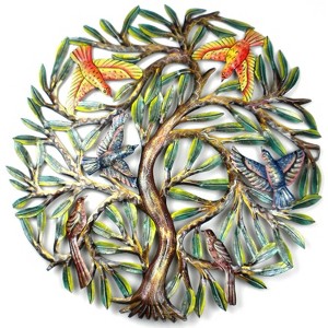 Slickblue Vibrant 24-Inch Painted Tree with Birds Metal Wall Art, Artisan Steel Decor for Indoor or Outdoor Use - 1 of 1