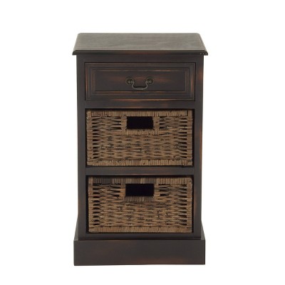 Farmhouse Wooden Side Chest with Basket Drawers Maroon - Olivia & May