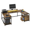 U Shaped Desk With Drawers Corner Computer Desk Office Desk With Monitor Stand & Storage Shelves Brown - 4 of 4