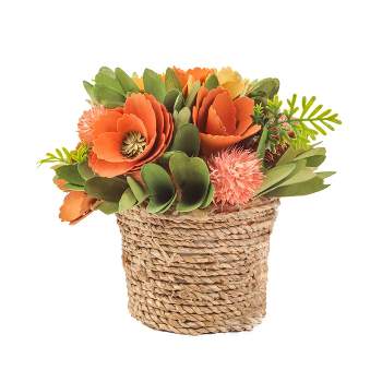 8" Artificial Spring Multicolor Floral Arrangement in Rope Base - National Tree Company