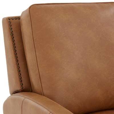 Saddle Brown Faux Leather Push Back Recliner with Nailhead Trim