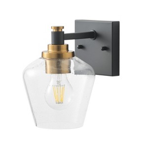Modern Black Wall Light with Seeded Glass Shade and Brass Accent, Vintage Edison Bulb Ready - 1 of 4