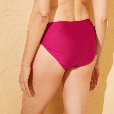 Shade & Shore Women's High Shine Mid Rise Full Coverage Bikini Bottom - Shade & Shore™ Pink M — фото 2