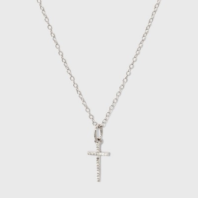 Sterling Silver Pave Cubic Zirconia Cross Pendant Necklace - A New Day™ Silver/Clear