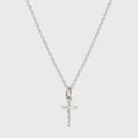 Sterling Silver Pave Cubic Zirconia Cross Pendant Necklace - A New Day™ Silver/Clear