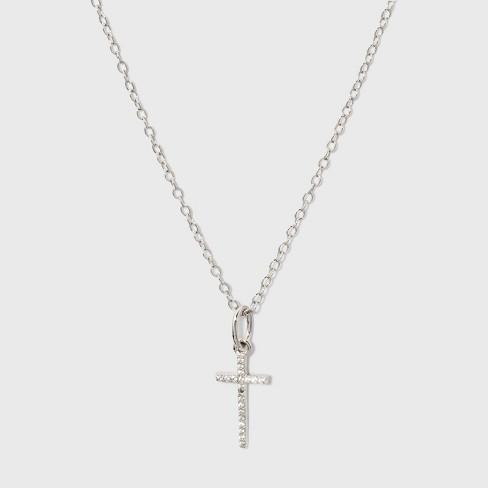 Sterling Silver Pave Cubic Zirconia Cross Pendant Necklace - A New Day™  Silver/Clear