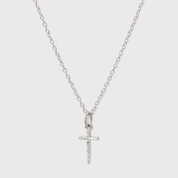 Sterling Silver Pave Cubic Zirconia Cross Pendant Necklace - A New Day™ Silver/Clear