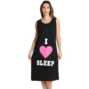 Just Love Womens Nightgown - Sleeveless Henley Oversized Sleepwear Gown - 1 of 3
