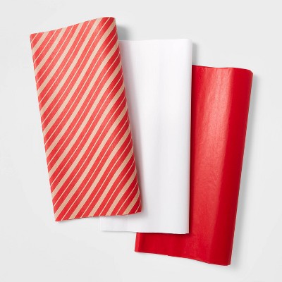 150ct Solid and Stripes Banded Gift Tissue Paper Red/White - Wondershop™