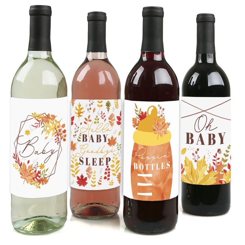 Big Dot of Happiness Fall Foliage Baby - Autumn Leaves Baby Shower Decorations for Women and Men - Wine Bottle Label Stickers - Set of 4, 1 of 9