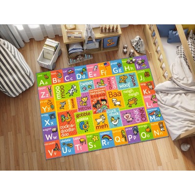 Colorful ABC Alphabet Educational Kids Rug with Farm Animals