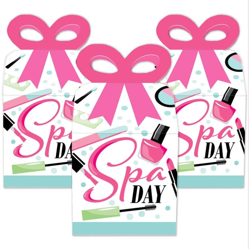 Big Dot of Happiness Spa Day - Square Favor Gift Boxes - Girls Makeup Party Bow Boxes - Set of 12, 2 of 9