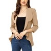 Women's Spring Fall Casual Blazers Puff Sleeve 3/4 Sleeve Solid Jackets Lapel Open Front Irregular Hem Work Suit Office Blazer - 2 of 4