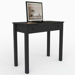 Gulches Black Multifunctional Vanity Desk: 3-Level Lights, Flip-Top Mirror, 2 Drawers, 3 Organizers - 5.75" Deep Compact Home Makeup/Office Table - 1 of 4