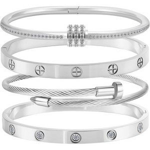Stainless Steel Bangle Bracelet Set for Women with Sparkling Crystal Inlay, Non Tarnish Love Bangle Gift - 1 of 4