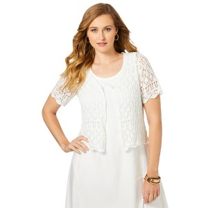 Jessica London Women's Plus Size Crochet Shrug - 1 of 4