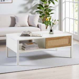 40.16" Rattan Coffee Table with Sliding Door - 1 of 4