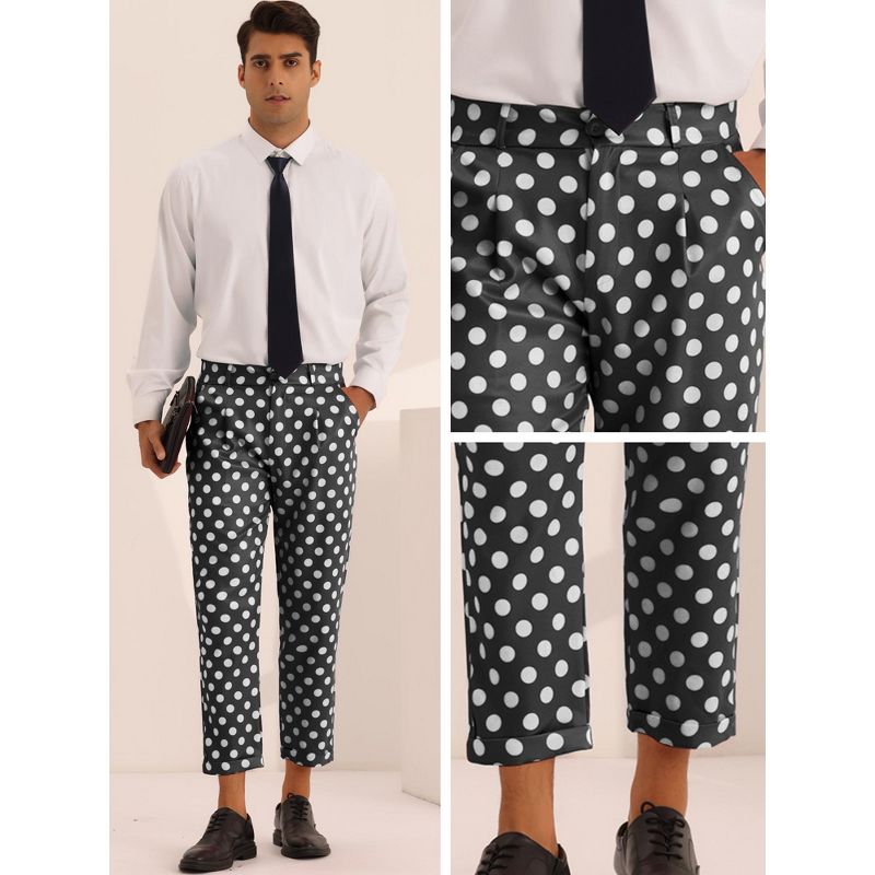Lars Amadeus Men's Pleated Front Polka Dots Printed Cropped Dress Pants, 4 of 6