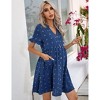 Womens Maternity Dress V Neck Lantern Sleeve Jacquard Dot Pocket Babydoll Baby Shower Dress - 4 of 4