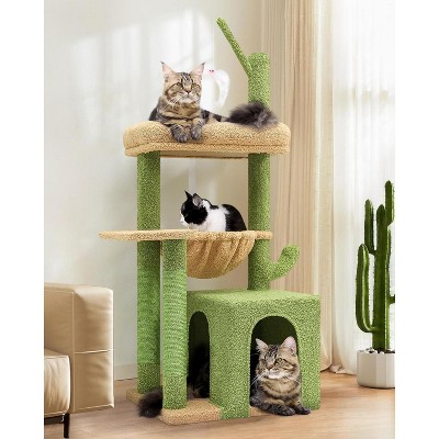 Heybly Cactus Cat Tree Tower for Indoor Cats| 46-Inch Sturdy Cat Condo for Multiple Adult Cats