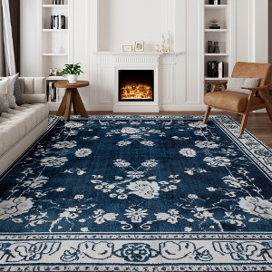 Maxax Non-Slip Machine Washable Blue Cream Area Rug For Living Room, Hallway Runner, Entryway Rug - 1 of 4