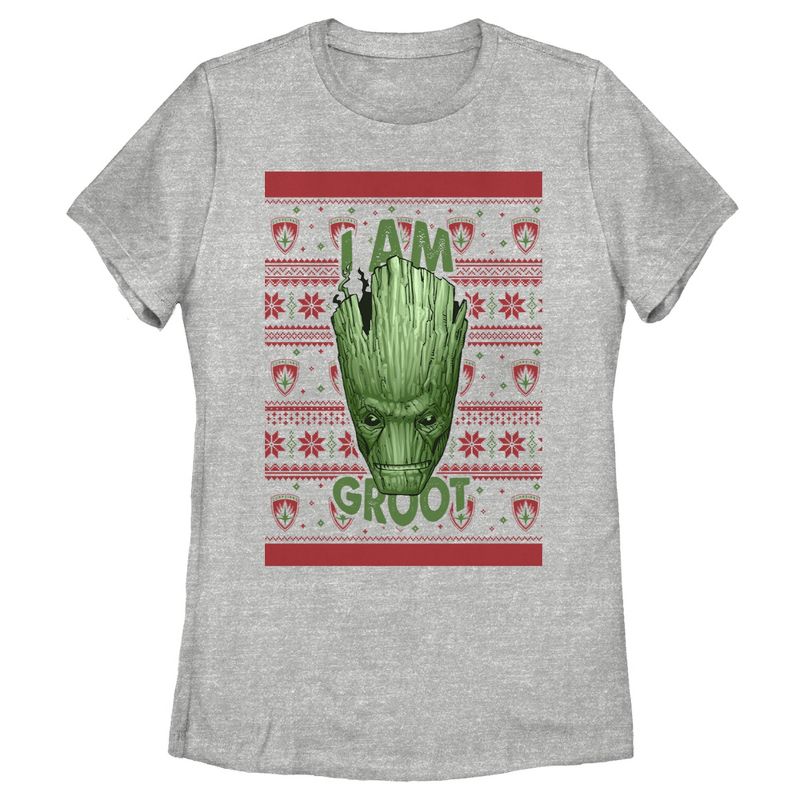 Women's Marvel Ugly Christmas Guardians of the Galaxy Groot Portrait T-Shirt, 1 of 4