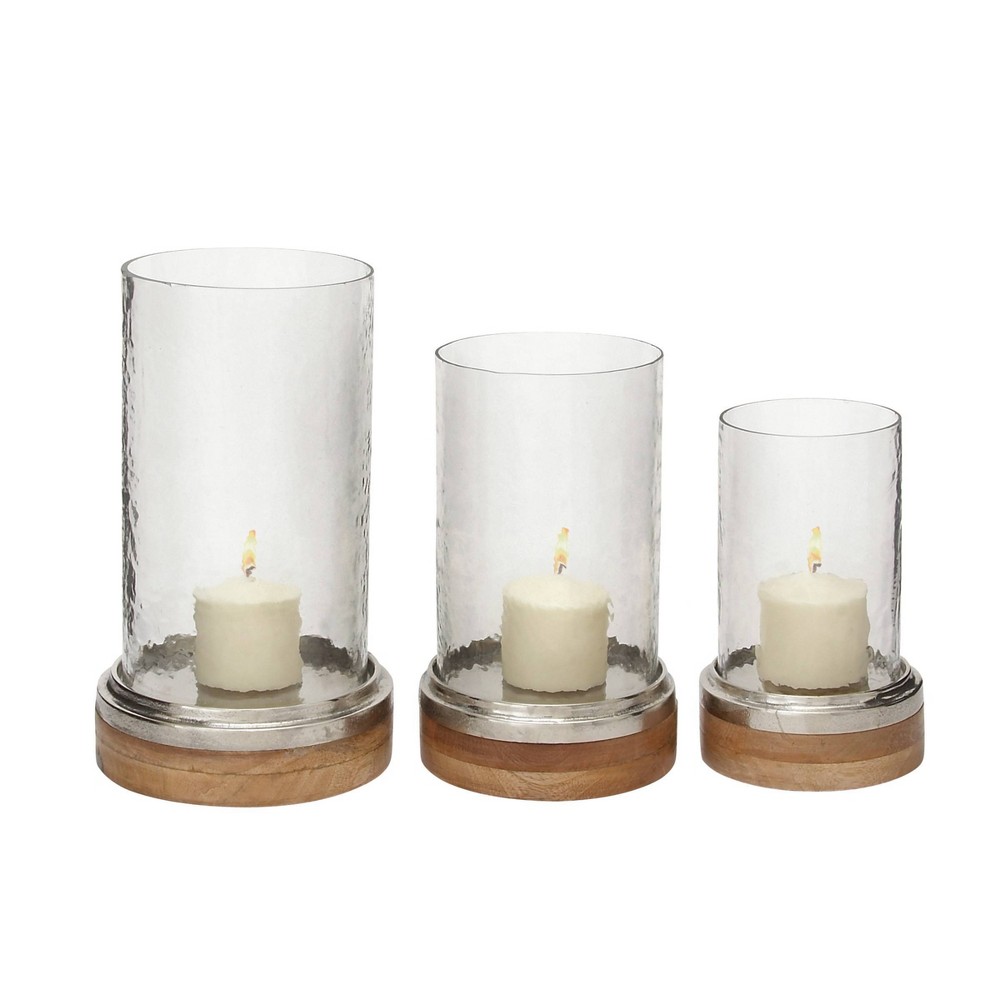 Photos - Figurine / Candlestick Set of 3 Mango Wood and Aluminum Candle Holders - Olivia & May