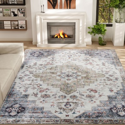 HOMCOM Area Rug, Vintage Machine Washable Rug, Non-Slip Floor Carpet for Living Room, Bedroom, Dining Room, Home Office