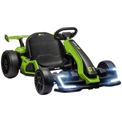 Aosom 24V 7.5 MPH Drifting Electric Go Kart with Adjustable Seat with Slow Start, Button Start, Music, Horn, Lights, for 6-12 Years, Green