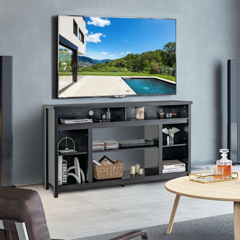 Tangkula 58" TV Stand Entertainment Console Center w/ Adjustable Open Shelves up to 65", 4 of 9