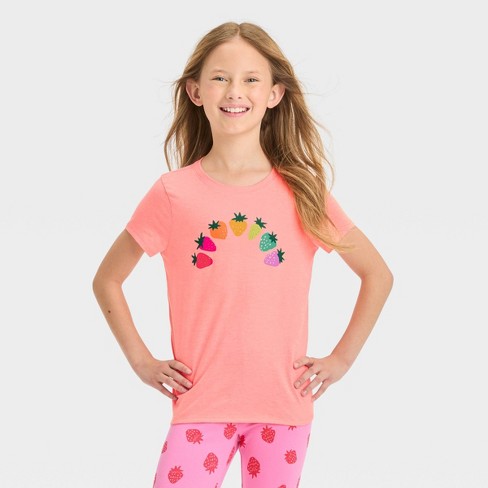 Girls' Short Sleeve 'Rainbow Strawberry' Graphic T-Shirt - Cat & Jack™  Bright Pink XS