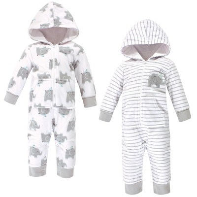 Hudson Baby Infant Fleece Jumpsuits, Coveralls, and Playsuits 2pk, Elephants, 6-9 Months