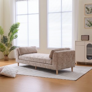 Hrinhom 83.1"W Modern Chenille Bed-end Bench, Recliner with Two Pillows, Wooden Legs - 1 of 4