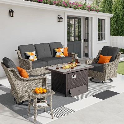 XIZZI OUTDOOR SWIVEL ROCKER SETS: 3-PC Rocker + Modular Sofa & Fire Pit Options - All-Weather Fabric, 8 Color Choices for Patio, Garden, Poolside